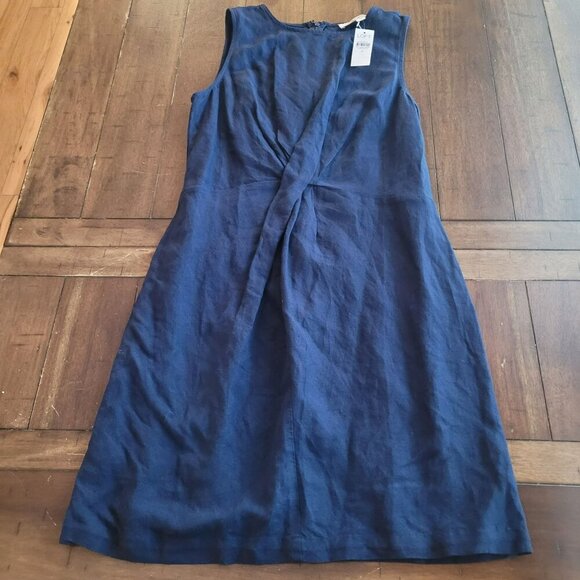 Loft Navy Sleeveless Linen Dress With Twisted Front Detail Size 4 - Picture 1 of 4